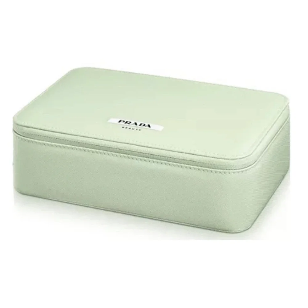 Prada Beauty Vanity Vert Mint Green Makeup Train Case Mirror Recycled LG1448 NWT